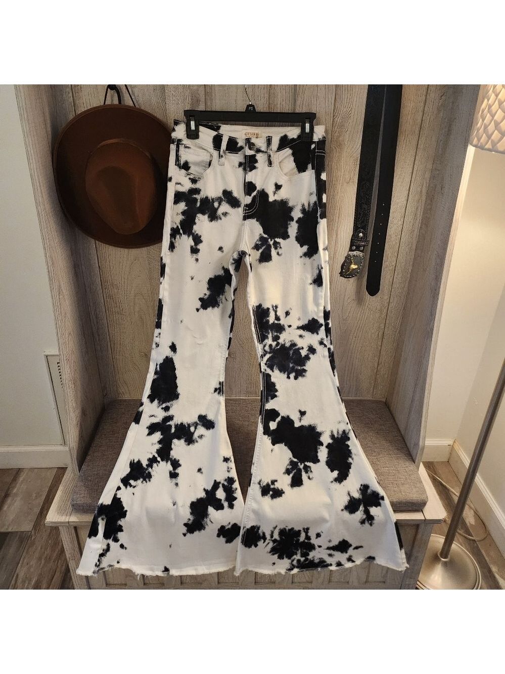 Black And White Cow Print Pants  , Super Bellbottom